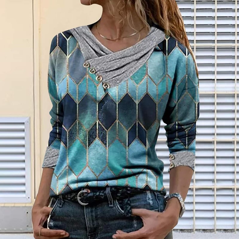 woobles Womens Sweatshirts for Ladies Tie Dye Printed Embroidery Collar Tunic Gradient Blouses Long Sleeve Pullovers - Image 2